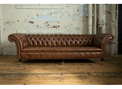 Chesterfield Sofá Marrón Sofá Tapizado de 4 Plazas Sofás de Conjunto de Asientos de Sofá 265cm