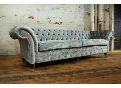 Chesterfield Sofá de 4 plazas gris Puff Diseñador de 4 plazas