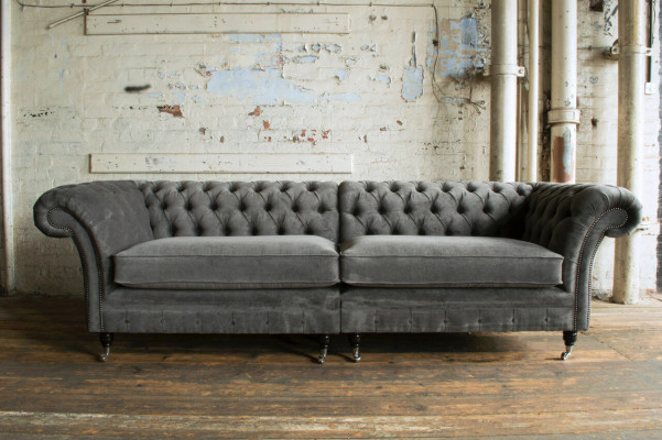 Sofá Chesterfield clásico de 4 plazas, sofás de diseño, sofás tapizados, cuero marrón.