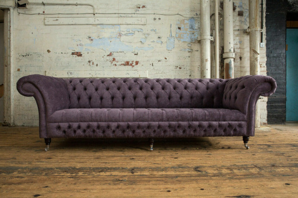 Sofá Chesterfield clásico de 4 plazas Sofás Tapizados Sofás de Cuero Marrón Diseño.