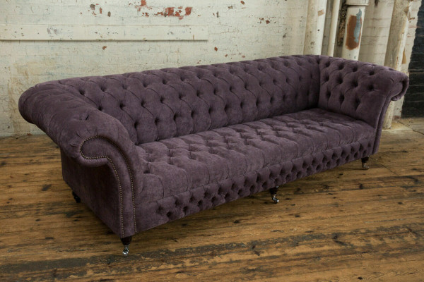Sofá Chesterfield clásico de 4 plazas Sofás Tapizados Sofás de Cuero Marrón Diseño.
