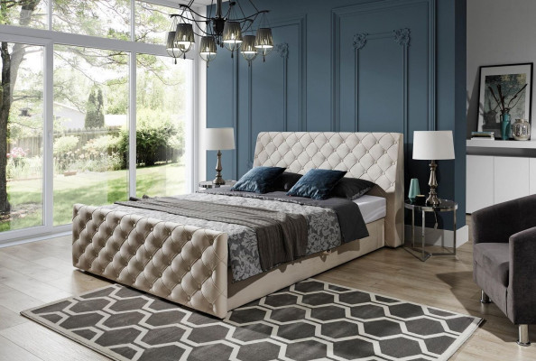 Chesterfield cama dormitorio cama textil 200x200cm terciopelo grande hotel beige nuevo