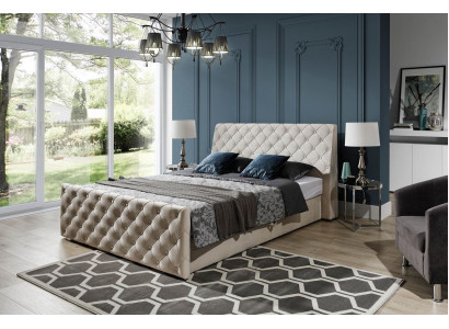 Chesterfield cama dormitorio cama textil 200x200cm terciopelo grande hotel beige nuevo