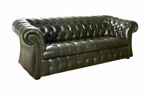 Chesterfield de color verde de 3 plazas, sofá de lujo de diseñador.
