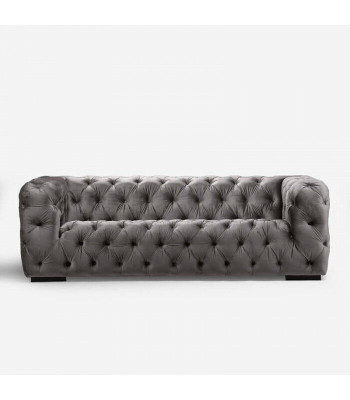 Sofá Chesterfield de tres plazas en gris, estilo acolchado muebles.