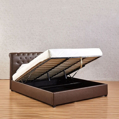Moderna cama doble Chesterfield marrón de diseño para dormitorio