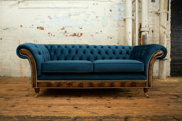 Sofá de tela Chesterfield azul, sofá, sofás, asientos, sofás, tapicería textil, nuevo