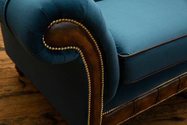 Sofá de tela Chesterfield azul, sofá, sofás, asientos, sofás, tapicería textil, nuevo