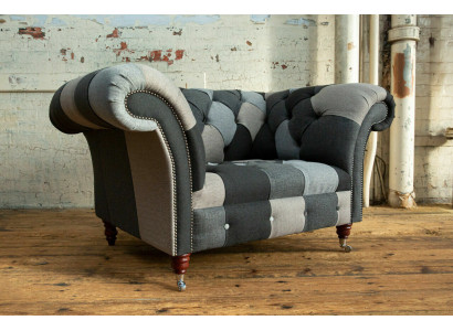 Sillón Chesterfield de color gris azulado de lujo de diseñador de una plaza