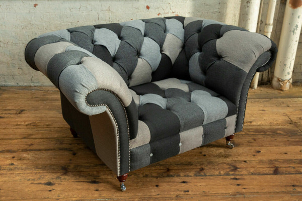 Sillón Chesterfield de color gris azulado de lujo de diseñador de una plaza