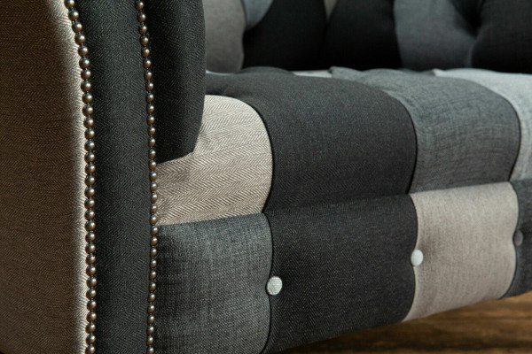 Sillón Chesterfield de color gris azulado de lujo de diseñador de una plaza