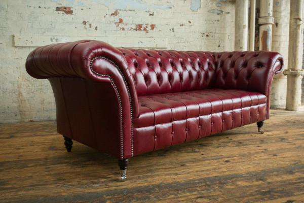 Sofá de 3 plazas Chesterfield rojo, diseñador de lujo
