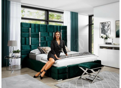 Cama tapizada, cama doble, cama de diseñador, cama matrimonial, cama de dormitorio, cama de terciopelo, camas de tela.