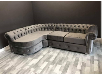 Sofá gris de salón Chesterfield conjunto de asientos de tapicería en esquina