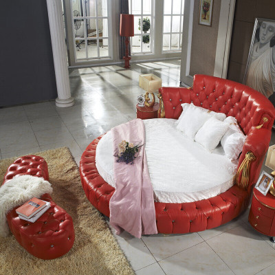 Cama redonda Chesterfield Diseñador Camas redondas Dormitorio Textil Cuero