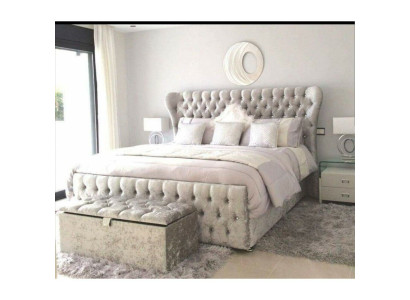 Cama de diseñador Dormitorio Camas Textil Cuero Hotel Lujo Tapizado Terciopelo