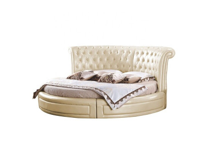 Cama redonda Chesterfield diseño redondo Dormitorio textil Cuero camas acolchadas