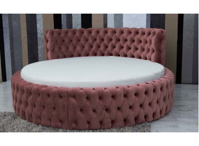Cama redonda de terciopelo Chesterfield, lujo, acolchada, cama redonda, tela de hotel de lujo nueva.