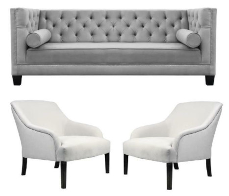 Sillón Chesterfield gris blanco xxl en tela de tela, sofá, muebles creativos nuevos
