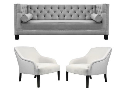 Sillón Chesterfield gris blanco xxl en tela de tela, sofá, muebles creativos nuevos
