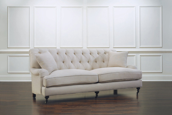 Moderno Chesterfield Blanco Sofá de Lujo de Tres Plazas