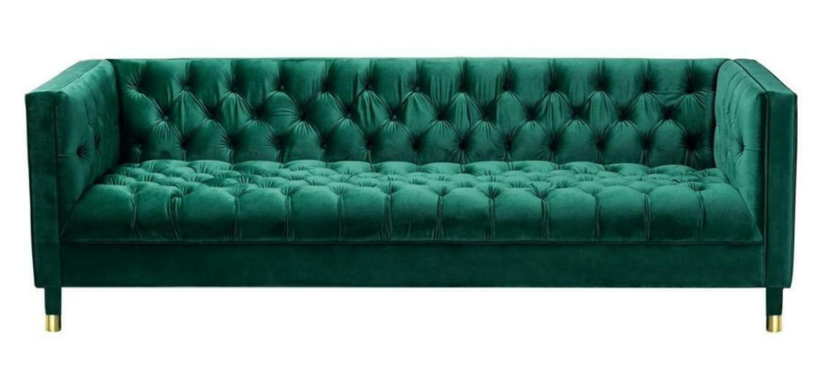 Chesterfield sofá de lujo de 4 plazas en verde de tela.