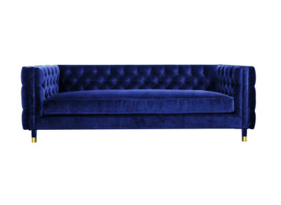 Sofá azul Chesterfield Big de diseñador de 4 plazas nuevo en tela de textil.