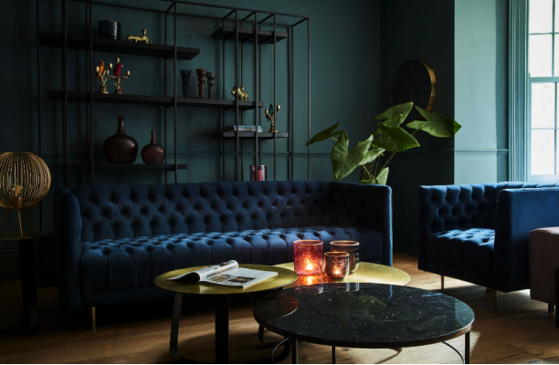 Sofá Chesterfield de tela y cuero, tapizado, sofá de 4 plazas.