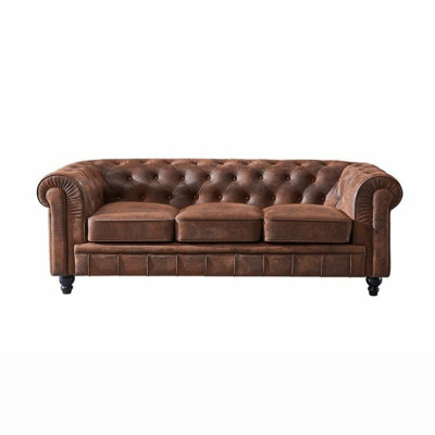 Sofá de diseño Chesterfield de lujo marrón de 3 plazas para la sala de estar.