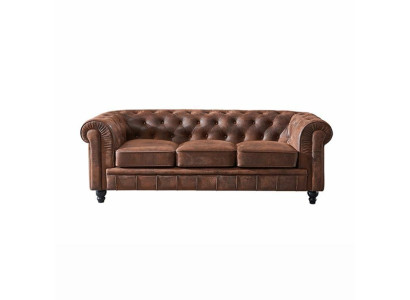 Sofá de diseño Chesterfield de lujo marrón de 3 plazas para la sala de estar.