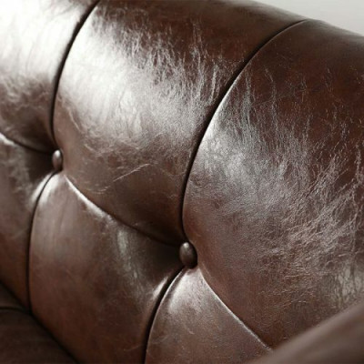 Sofá de cuero Chesterfield de lujo de 3 plazas marrón.