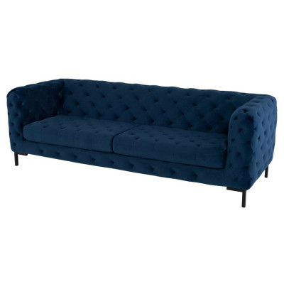 Elegante sofá azul Chesterfield de 3 plazas de lujo para la sala de estar