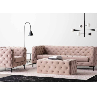 Sofá Chesterfield de tela y cuero, conjunto de sofás y sillones acolchados de 3 plazas.