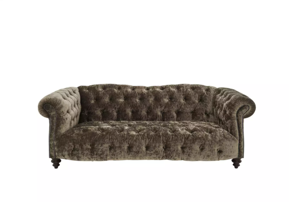 Sofá Chesterfield de tela y cuero para 3 personas.
