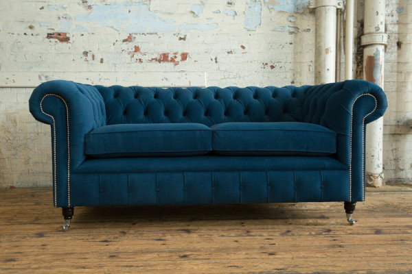 Lujo azul Chesterfield de tres plazas diseñador sofá de tres plazas.