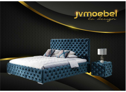 Cama doble Dormitorio Terciopelo Camas Cabecero Chesterfield Mesita de noche Conjunto de 3 piezas
