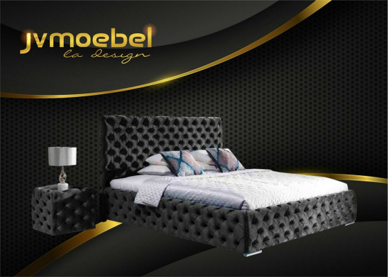 Cama doble Dormitorio Terciopelo Camas Cabecero Chesterfield Mesita de noche Conjunto de 3 piezas