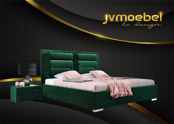 Cama de lujo con somier tapizado de diseño doble, camas verdes de hotel en muebles de dormitorio.