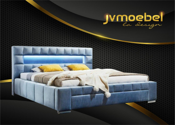 Cama Boxspring de lujo con tela de hotel azul diseño de muebles para dormitorio doble