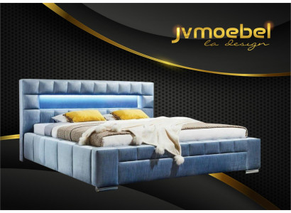 Cama Boxspring de lujo con tela de hotel azul diseño de muebles para dormitorio doble