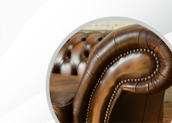 Sofá XXL de 4 plazas, sillón Chesterfield, conjunto de tapicería de cuero textil marrón.