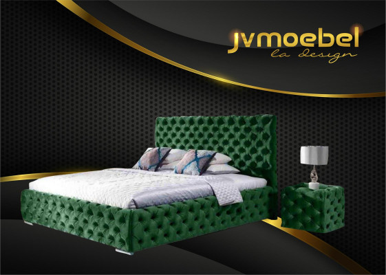 Cama Conjunto de dormitorio Diseño Muebles Moderno Lujo Camas Chesterfield Verde 140x200
