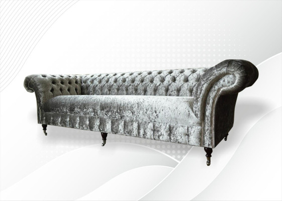 Chesterfield sofá tapizado Tela sofá sofá set de asientos terciopelo plata 4 asientos
