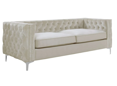 Chesterfield sofá de tres plazas beige en tela de textil, muebles de sofá de terciopelo color a elegir.