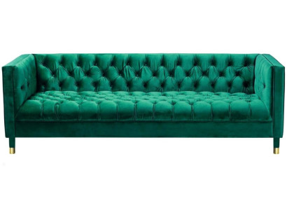 Sofá de tres plazas de diseño Chesterfield de tela verde para la sala de estar de 230 cm.