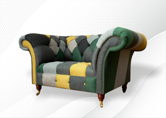Sillón Chesterfield, sofá de televisión de 1,5 plazas, sofá de tela, tapizado de tela.