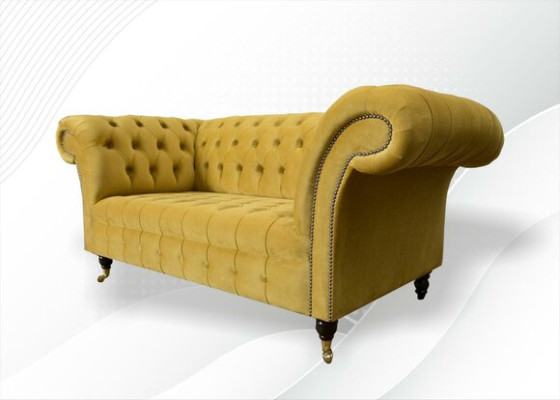 Chesterfield Diseño Sofá de lujo Sofá Conjunto de asientos Cuero Textil Amarillo Nuevo