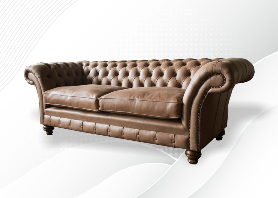 Sofá de diseño 3 plazas, tapizado en textil marrón, sofás clásicos Chesterfield nuevos.