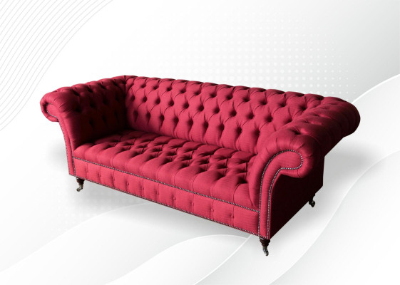 Sofá de tela de diseño de tres plazas Chesterfield de lujo en rojo