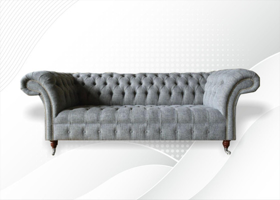 Tela Sofá Sofá Tapizado Conjunto de 3 plazas Sofás Chesterfield Gris Terciopelo